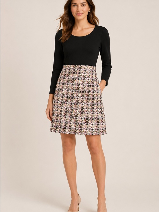 Anthropologie Dresses & Skirts - Hutch Anthropologie Tweed Mixed Media Dress Black Long Sleeve NWT Size 6